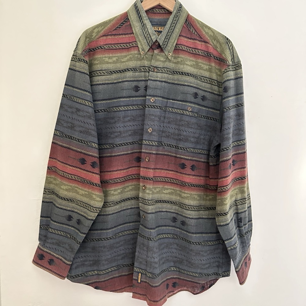 Woolrich Flannel Shirt John Rich Bros Mens L Cotton Southwestern Aztec Rugged
